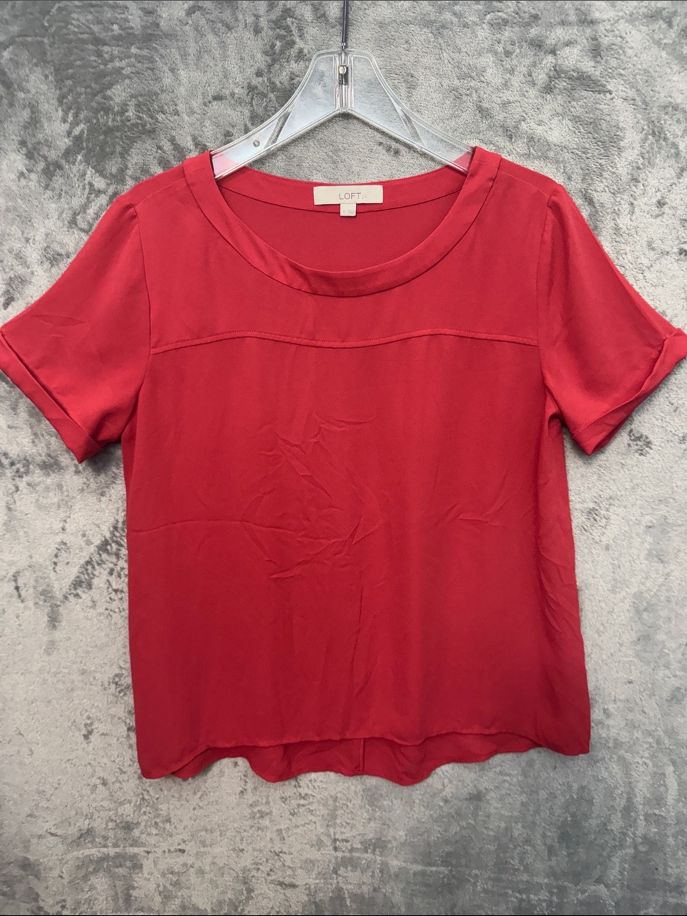 LOFT Med Red Short-Sleeve Crewneck Shell Blouse coral